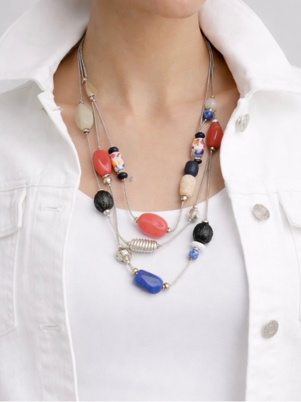Chico’s 3 Strand Multi Color Bead Necklace